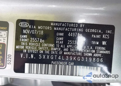 2019 Kia Optima Lx z USA, uszkodzony, nr VIN 5XXGT4L39KG319806